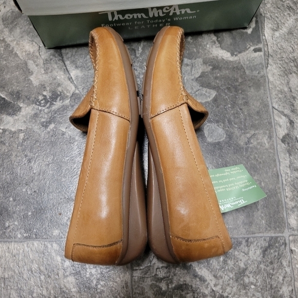 Vintage 90s y2k Thom McAn Camel Leather Square Moc Toe Basket Weave Loafers 7.5 - Picture 3 of 9